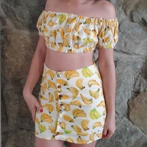 O-mighty banana mini skirt and crop top co-ord set